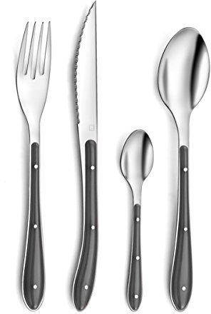 PRADEL ESSENTIEL - Pot 24 couverts de table - Bistro 1-2-3 - Acier inoxydable 18/0, Finition Standard - Gris Anthracite