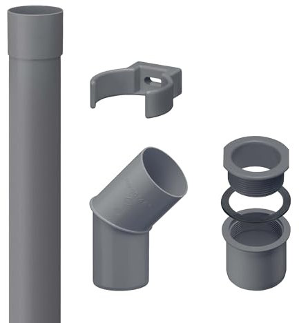 INEFA 2m Fallrohr Set DN50 / 50mm, PVC Anthrazit Dachrinnenzubehör, einfache Steckmontage, Made in Germany