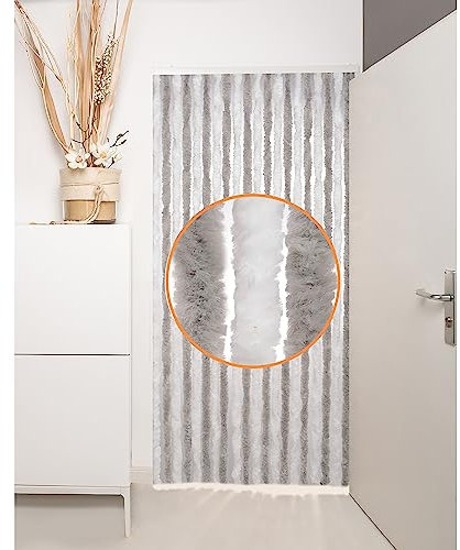 DEFACTO Flauschvorhang Türvorhang (100x220 cm) - Wetterfest, Insektenschutz, Made in Italy - Vielseitig, leicht zu reinigen, effektiver Sicht- und Hitzeblocker - (Grau/Weiß)