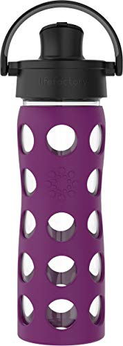 Lifefactory LG4221BPL4 16-Oz Glass Water Bottle with Active Flip Cap/Silicone Sleeve, Plum