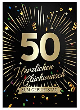 Friendly Fox 50. Geburtstag Karte DIN A5 große Klappkarte mit Goldfolienprägung, edle Glückwunschkarte zum 50. mit Umschlag, Happy Birthday Karte