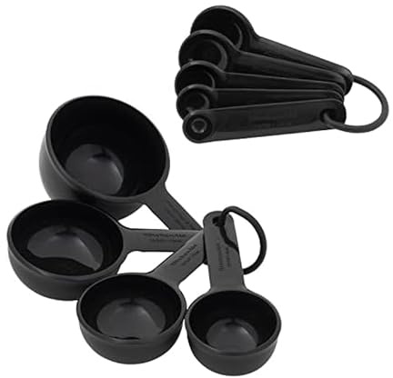 KitchenAid Universal Measuring Cup and Spoon Set, 1/4, 1/2, 1/3, and 1 Cup Size, and 1 Tablespoon, 1/2 Tablespoon, 1 Teaspoon, 1/2 Teaspoon, and 1/4 Teaspoon Size, Dishwasher Safe, 9 Piece, Black