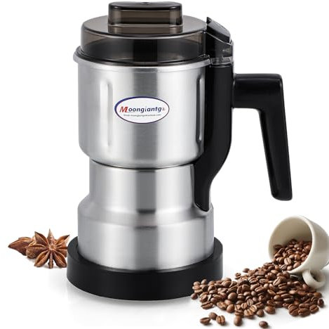 Moongiantgo Multifunctional Smash Machine Ultra Fine Spice & Coffee Grinder (250W 22000rpm, 200ml Capacity, Open-Cover-Stop Design, Stainless Steel, for Grain, Bean, Spice - with Brush & Spoon)