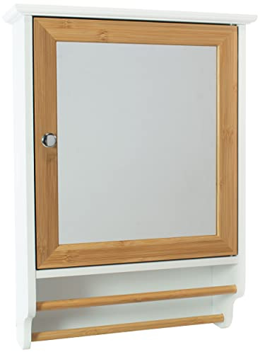 osoltus Spiegelschrank Badschrank mit Spiegel Bambus weiß 37x15x55cm (Spiegelschrank)
