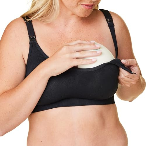 Bravado Designs Women's Hands Free in-Bra Pumping Bra, Beaucoup Seamless and Adjustable Nursing Bra, Black, Large