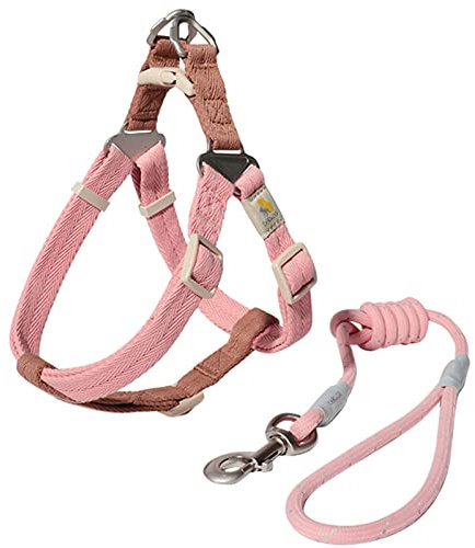 Bella&Pal Hundegeschirr und Leine Set, Welpengeschirr für Mittelgroße Hunde, Verstellbares Geschirr, Anti Zug Hundegeschirr, Ultraleichtes Atmungsaktives Nylon Brustgeschirr Pink-Braun, M