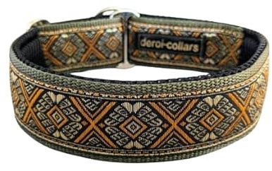 Schmuck Hundehalsband mit Polsterung Zugstopp-Halsband Martingale 4cm breit verstellbar (bis 44cm Hals- 50cm Kopfumfang inkl 6cm Zugstopp, Metallteile: Messing)