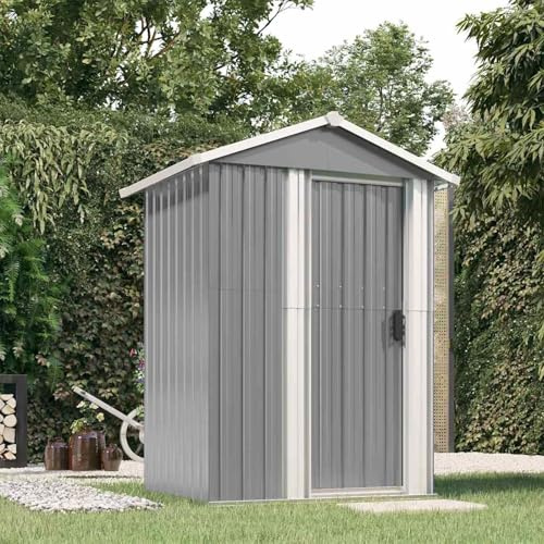 Keketa Trädgårdshus Trädgårdsverktyg Skjul Verktyg Trädgård Trädgårdshus Verktygshjul Trädgård Verktygshjul Grå 126x97,5x177 cm Galvaniserat Stål