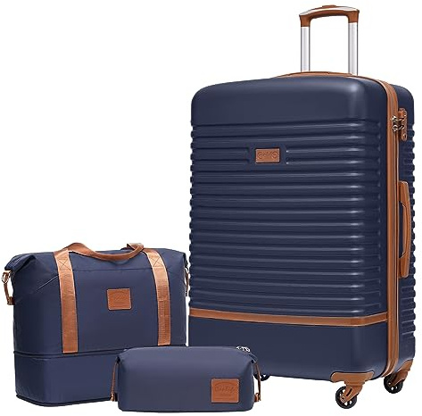 COOLIFE Koffer Set 3tlg, 28 Koffer Groß mit Reisetasche & Kulturbeutel | Reisekoffer Set für Fernreisen, Leichter ABS Hartschalenkoffer, TSA-Schloss, YKK-Reißverschluss, 360° Rollen, Teleskopgriff