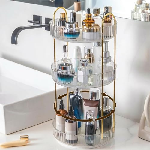 Lighterday Make Up Organizer 360° Drehbar Schminktisch Organizer Kosmetik Organizer für Kosmetik Skincare Parfüm,Makeup Organizers für Schminktisch Badezimmer Schlafzimmer (3 Lagen Weiß)