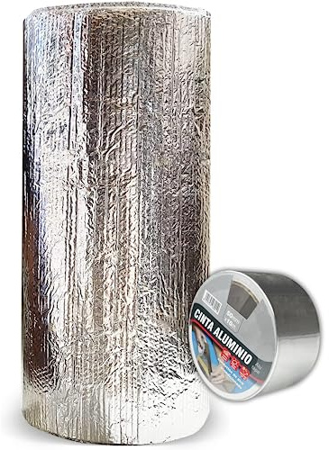 Aislante Térmico Reflexivo de Aluminio y Burbujas 0.5x5 m (2.5 m²) + Rollo Cinta de Aluminio 50 mm x 10 m - Frío y Calor - Viviendas, Caravanas, Campers, Buhardillas, Uso Industrial