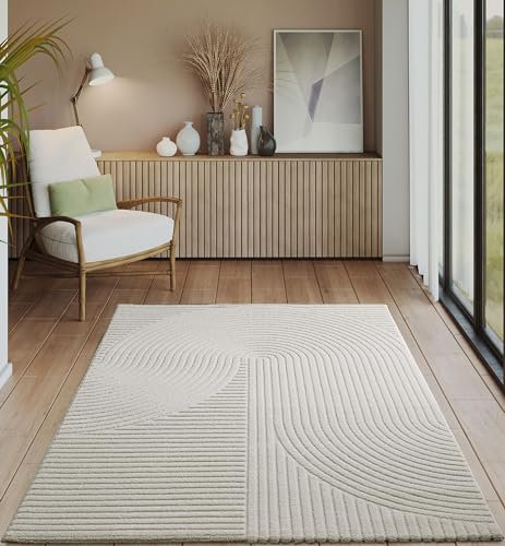 the carpet Everest - Moderner Kurzflor Teppich Hoch-Tief-Struktur, 3D-Effekt, weiche Oberfläche und hohe Flordichte, ideal für Wohnzimmer & Schlafzimmer, Panglao Design, Creme, 160 x 230 cm