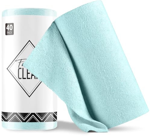 Fantasticlean Panni in Microfibra 40 Pezzi, Rotolo di Panno di Pulizia Strappabile, Stracci Riutilizzabili e Senza Pelucchi 30 x 30 cm - Blu