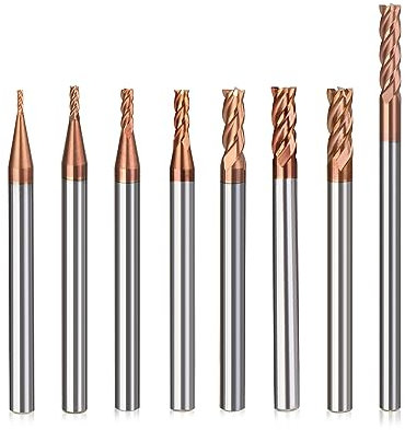 8 Stücke Fräser Schaftfräser Hartmetall 4-Flöte, 1-4mm CED TiSiN Coat Spiralfräser Bit VHM CNC Bohraufsätze/Schaftfräser Bit, 55 HRC Schneide Drill Fräser Bit für Stahl, Aluminiumlegierung, Kupfer
