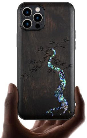 Carveit Bois Etui pour iPhone 12 Pro Max Magnétique Coque, Incrustation de Coquille de Téléphone Compatible Magsafe avec Apple 12 Pro Max Étui (Bois Sombre-Majesté Kiefer)