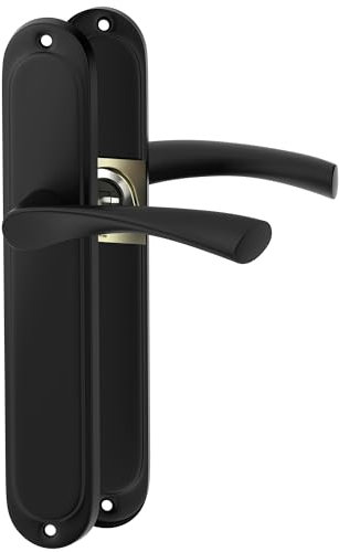 ERGO line ROMA garnitures de porte classiques, noir, poignée avec rosette sans d’orifice, ensemble de poignées avec rosette longue, garniture de porte, poignée, tige carrée de 7 mm