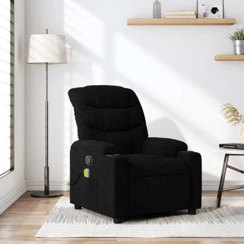 Homgoday Massagefåtölj, TV-fåtölj, relaxfåtölj med liggfunktion, fåtölj, justerbart ryggstöd, fotdel, liggfåtölj, stoppningsstol, vilstol, vibrationsfunktion, svart tyg