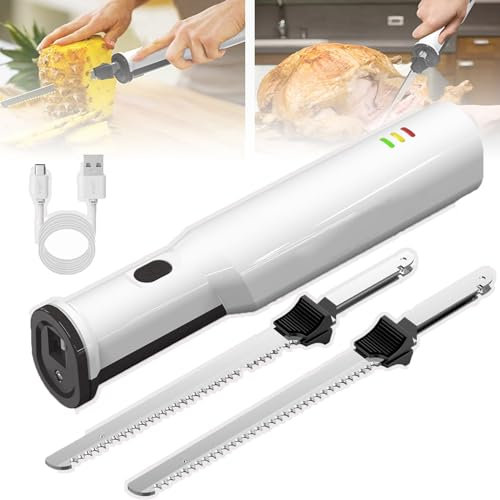 Cuchillo Rebanador De Carne Con 2 Baterías De Litio Dentadas Y De 8 V, Cuchillo Eléctrico Inalámbrico Para Tallar Carne, Cuchillas De Acero Inoxidable De 8 Pulgadas