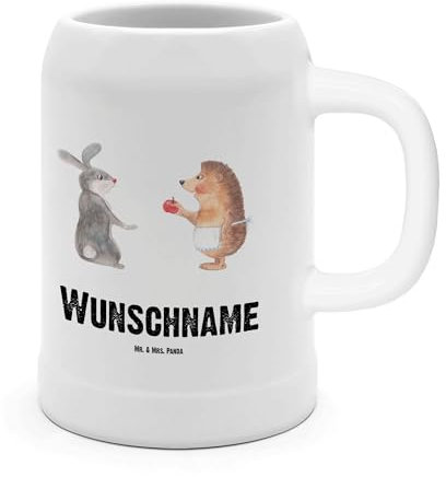 Mr. & Mrs. Panda Personalisierter Bierkrug Hase Igel - Personalisierte Geschenke, Liebeskummer Geschenk, Steinzeugkrug Mit Wunschname, Tiermotive, Tiere, Gute Laune, Trennungsschmerz, lustige Sprüche