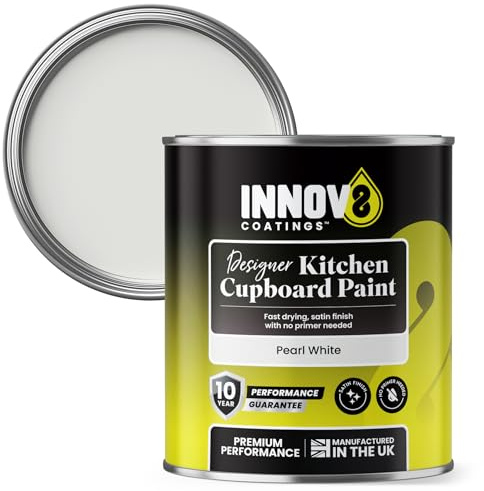 INNOV8 COATINGS DESIGNER KITCHEN CUPBOARD PAINT - DIY - NO PRIMER OR TOP COAT - SATIN Finish - 750 ml - Pearl White - Fast Dry - CABINET, FURNITURE, WOOD, MDF, PLASTIC & METAL