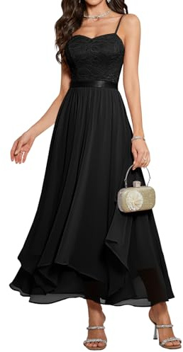 HomRain Women's Wedding Guest Prom Dresses Black Maxi Formal Empire Waist Dress for Evening Party Ball Gown,Black M