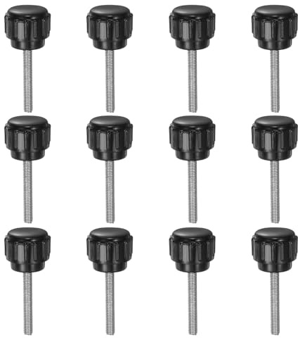 sourcing map 12pcs Knurled Clamping Knobs M3 x 20mm Metric Zinc Plated Carbon Steel Male Thread Thumb Screw on Type 14mm Plastic Round Head Threaded Hand Bolt Stud Knobs Black