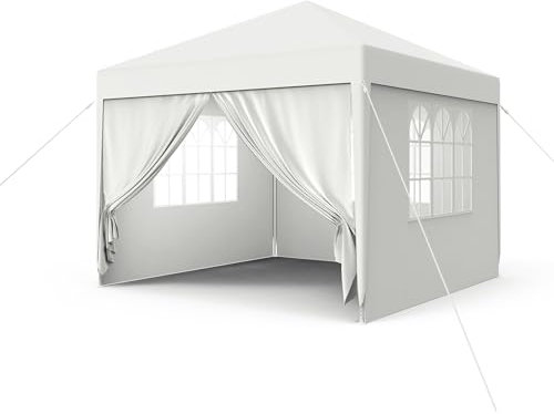YRHome Pavillon 3x3 m Partyzelt Zelt Stabil Wasserdicht Winterfest UV-Schutz Gartenpavillon Festzelt Bierzelt Camping Zelt mit Seitenteilen & Fenstern für Garten und Camping,Weiß