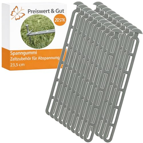 20 STK Spanngummi Spannleiter mit Nietkopf 23,5 cm Grau für Zelte Set | Abspannelement und Vorzeltleiter zum Abspannen von Faltwagen und Vorzelt, als praktisches Camping Zubehör Set