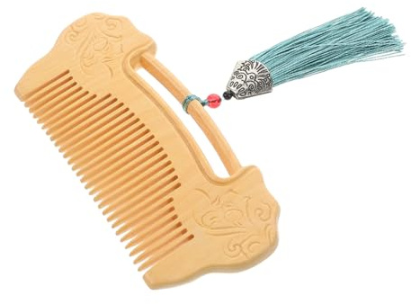 Mikinona Wooden Hair Comb with Ruyi Lock Carved Pattern Fine Tooth Boxwood Comb for Scalp Massage Hair and Beard Care Portable for Women