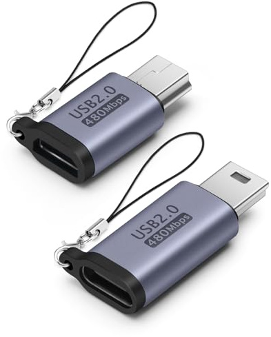 HAUXGOGO Adaptateur USB-C/Micro USB vers Mini-USB (2-Pack), Transfert de données et Conversion d'interface, Recharge - Grey