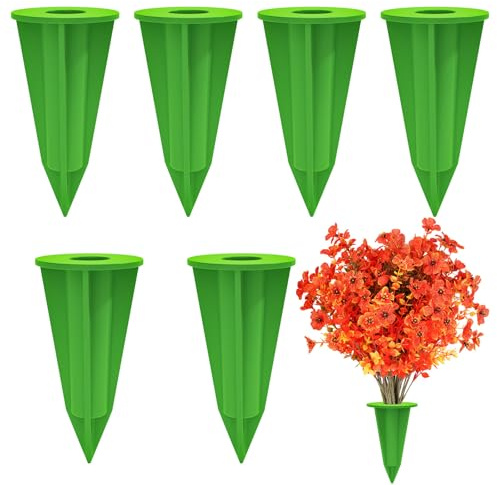 Artificial Flowers Holder for Outdoors and Indoor, 6 PCS Floral Ground Spike for Door Yard Porch Patio Garden Window Box Office Table Kitchen Home Planter Pot Vase Flowerpot Decorations (Green)