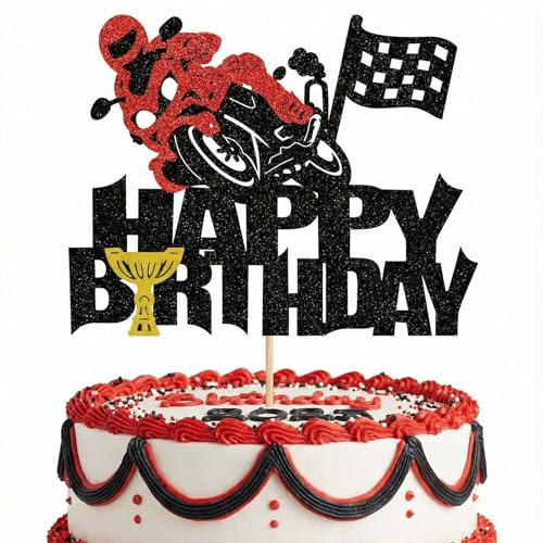 Dirt Bike Racing Cake Topper, Motorcycle Birthday Cake Decoration, Motocross Party Decoration, Extreme Sports Themed Birthday Party Supplies for Boys and Men