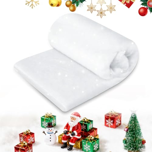 Aoligei Schneedecke Deko Weihnachten 80x300cm, Kunstschnee Deko, Watte Deko Weihnachten, Weiß Schneematte Deko, für Weihnachtsbaumrock-Dekoration, Weihnachtsdorf Dekorationen