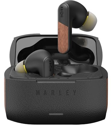 House of Marley Trenchtown ANC Wireless Earbuds - Noise Cancelling Bluetooth Earphones with Microphone, IPX5 Sweat Resistant Ear Buds with 24H Playtime, Touch Controls - Sustainably Crafted, Black