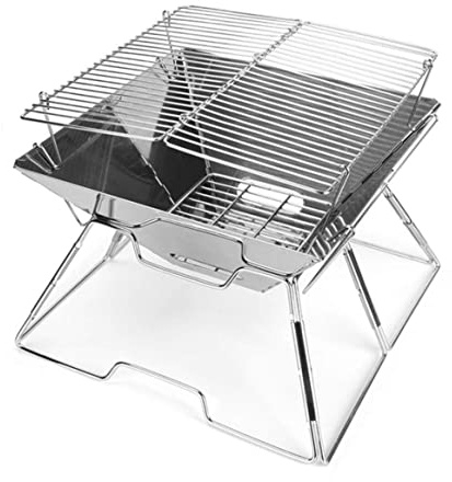 Grille de feu de camp pliante, grille barbecue robuste en acier inoxydable, portable pour barbecue, pique-nique, jardin, plage avec sac transport – Pliable en acier inoxydable