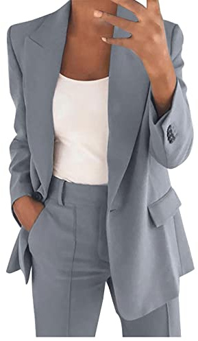 Höstkläder för kvinnor i plusstorlek, smarta vardagskläder för kvinnor 2 delar – eleganta affärsarbetskostymer avslappnad knapp formell jacka och elastisk hög midja byxor bröllop blazer outfit set