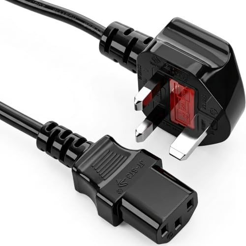 UK 3 Pin Plug to IEC C13 Power Cable Lead - 13A Fused Heavy Duty Kettle Lead 18AWG BS1363 Replacement AC Cord for PC, Computer, Monitor, TV, Printer, Server, Desktop - Black (2 Meter)