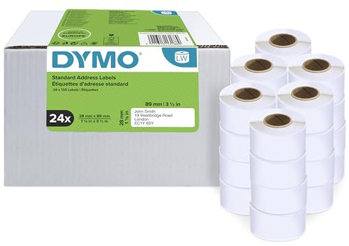 DYMO LW etichette per indirizzi originali | 28 mm x 89 mm | 24 rotoli da 130 etichette facilmente staccabili (3120 etichette) | autoadesive | per etichettatrici LabelWriter