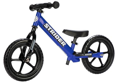 Strider 12” Sport Bike, Blue - No Pedal Balance Bicycle for Kids 1 to 4 Years - Includes Safety Pad, Padded Seat, Mini Grips & Flat-Free Tires - Tool-Free Assembly & Adjustments