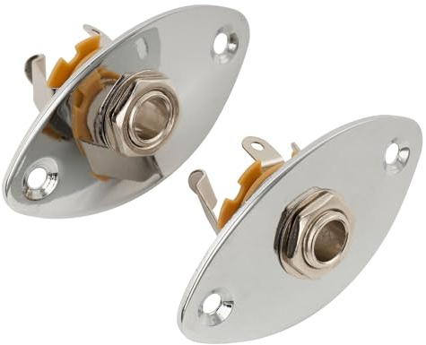 Musiclily Basic Steel 1/4 Inch 6.35mm Oval Guitar Loaded Jack Socket Plate for Electric Guitar, Chrome (Set of 2)