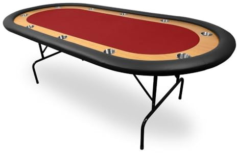 Table de Poker 10 Joueurs – Tables Poker Pliable 215×110 cm – Pieds Acier Repliables – Repose-Coude Simili-Cuir – Racetrack Bois – 10 Porte-Gobelets Inclus – Rouge