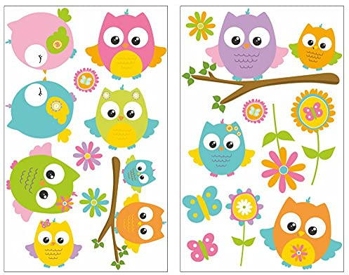 Samunshi® 16x Wandsticker Eule Wandtattoo Kinderzimmer Mädchen Jungen Kinder Wandtattoo Babyzimmer Deko Junge Wall Stickers 2x 21x34cm