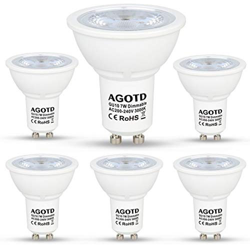 AGOTD GU10 LED Lampe, 7W Dimmbar Warmweiß 560LM LED Leuchtmittel, 3000K 38° Abstrahlwinkel Reflektorlampen, 50W 70W Halogenlampe ersetzt, 6er Pack