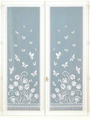 Home Maison Paire de Vitrages Frangés et Dentellés, Polyester, Blanc, 160x60 cm