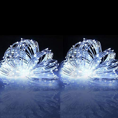 woohaha White Solar Christmas Copper Wire Fairy String Lights 2 Pack 33Ft