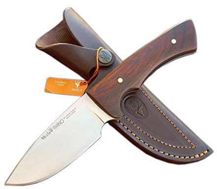 Muela Cuchillo Rhino RHINO-10CO hoja de acero ACX-380 de 10 cm y empuñadura de cocobolo para Caza, Pesca, Supervivencia y Bushcraft - Realizado en Ciudad Real