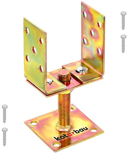 KOTARBAU® U Pfostenträger Aufschrauben 80 – 120 mm Pfostenträger für Holzpfosten Bodenhülse Pfosten Träger Stützenfuß Pfostenträger Höhenverstellbar Bodenfuß Platte Verzinkt Gold