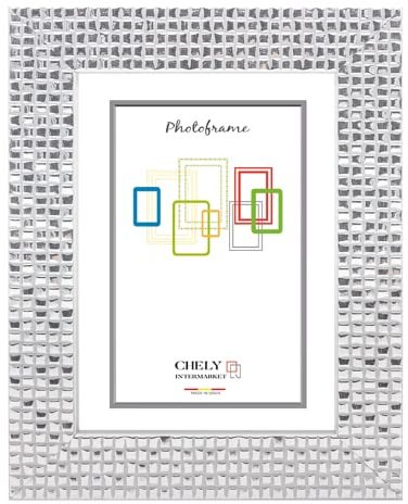 CHELY INTERMARKET, marco de fotos MOD-215| Estilo galería | Marco de madera de pino para Decoración de Casa | Fotografías de Boda | Listado de precio | moldura con relieve (Plata, 18x24cm)