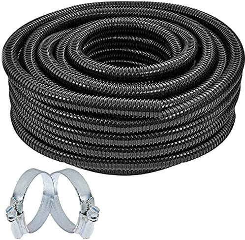 SPARES2GO Caravan/Motorhome Corrugated Flexible Waste Water Pipe Hose Flexi Tube + 2 Clamp Clips (Inner 25mm, 5M)