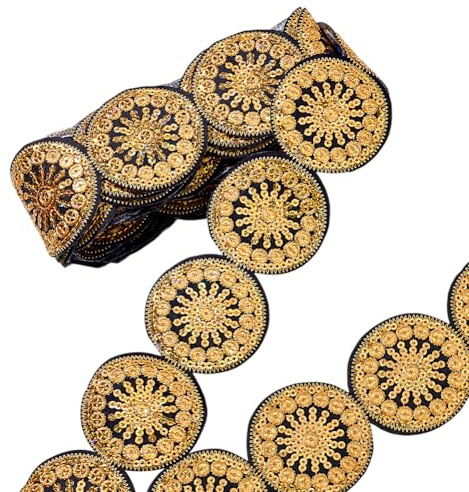 PandaHall 5 Yards 50mm Aufbügeln/Aufnähen von Bandpatches, Floral Bestickte Polyester Patches Mit Pailletten Kleidungsstück Zubehör Zubehör Für Kostüm Gürtel Tasche Schuhe Party Dekoration